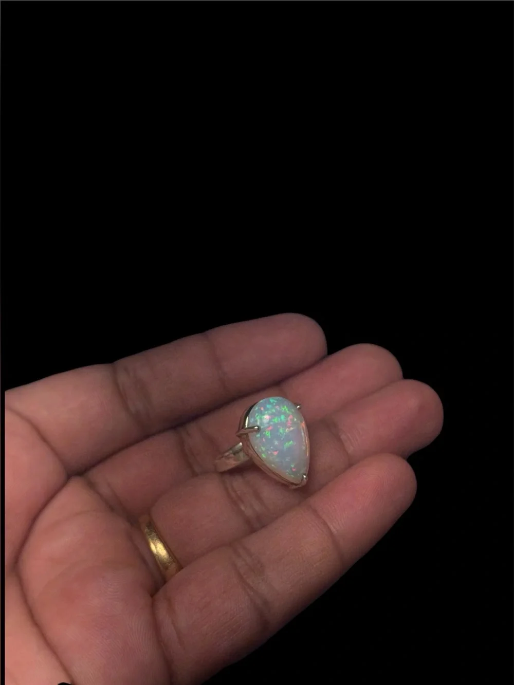 Handmade 10 Ct Natural White Opal Ring 925 Sterling Silver Pear Size 4 Certified